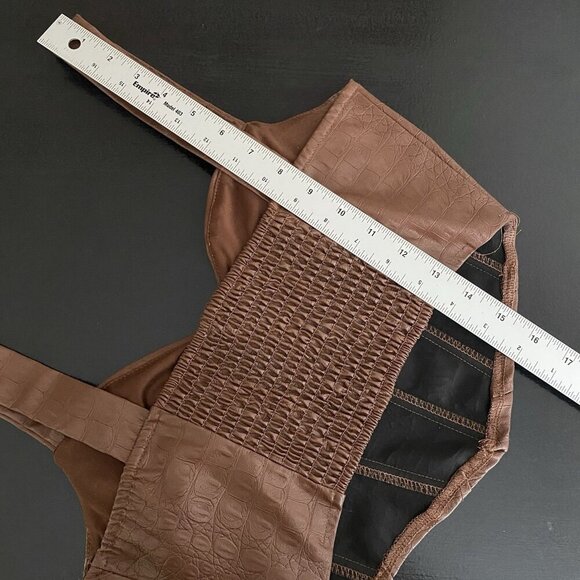 Urban Outfitters OLM Faux Leather Bustier Crop Top M Brown Croc Smocked Corset - Picture 12 of 12